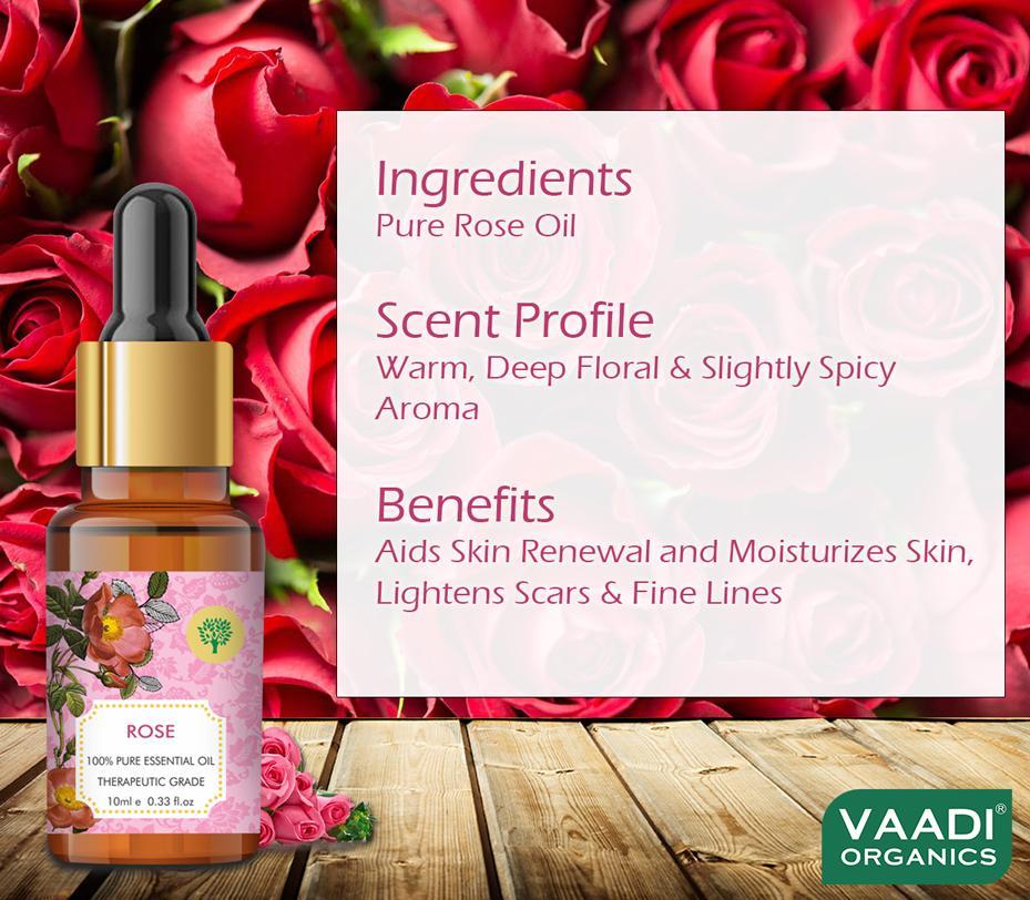 Organic Rose Essential Oil - Improves Complexion, Evens Skin Tone - 100% Pure Therapeutic Grade (10 ml/ 0.33 oz)