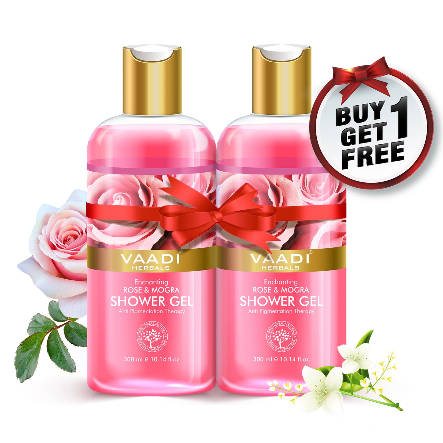 Organic Rose & Mogra Shower Gel - Skin Brightening Therapy - Lightens Spots & Patches (2 x 300 ml / 10.2 fl oz) - <span>(Buy 1 Get 1 Free)</span>