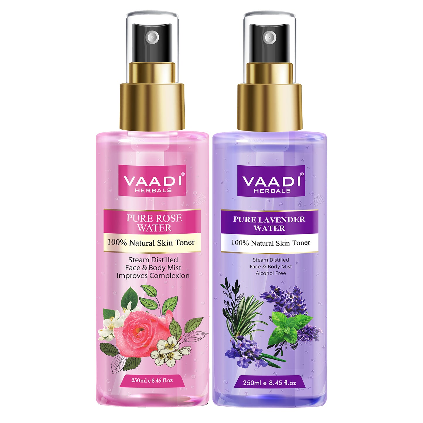 Pack of 2 - Rose Water & Lavender Water - 100% Natural & Pure (2 x 250 ml/8.5 fl oz )