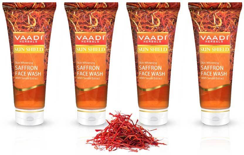 Skin Whitening Organic Saffron Face Wash with Sandalwood - Protects Skin from Sun - Lightens Pigmentation (4 x 60 ml/2.1 fl oz)