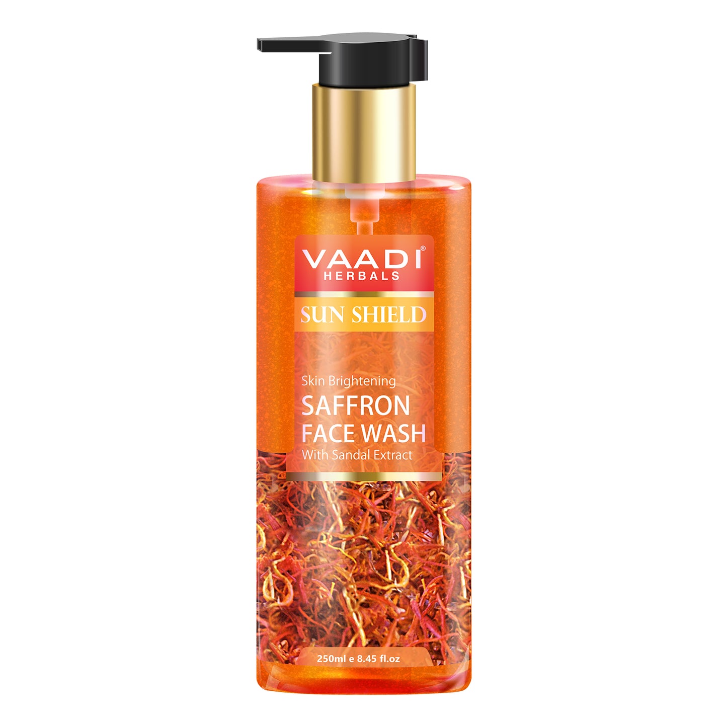 Skin Whitening Organic Saffron Face Wash with Sandalwood - Protects Skin from Sun - Lightens Pigmentation (250 ml/8.45 fl oz)