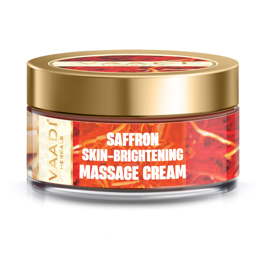 Skin Whitening Organic Saffron Massage Cream with Basil Oil & Shea Butter - Improves Complexion - Reduces Puffiness, Marks & Spots ( 50 gms/2 oz)