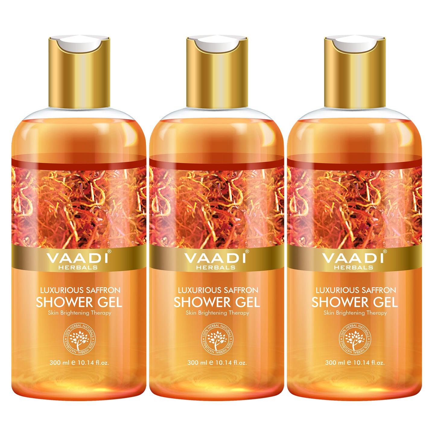 Luxurious Organic Saffron Shower Gel - Skin Lightening Therapy - Reduces Pigmentation Marks (3 x 300 ml / 10.2 fl oz)