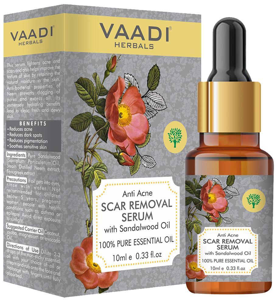 Organic Scar Removal Serum (Pure Mix of Sandalwood Oil, Steam Distilled Neem & Fenugreek Extract) - Reduces Acne, Dark Spots & Pigmentation (10 ml/ 0.33 oz)