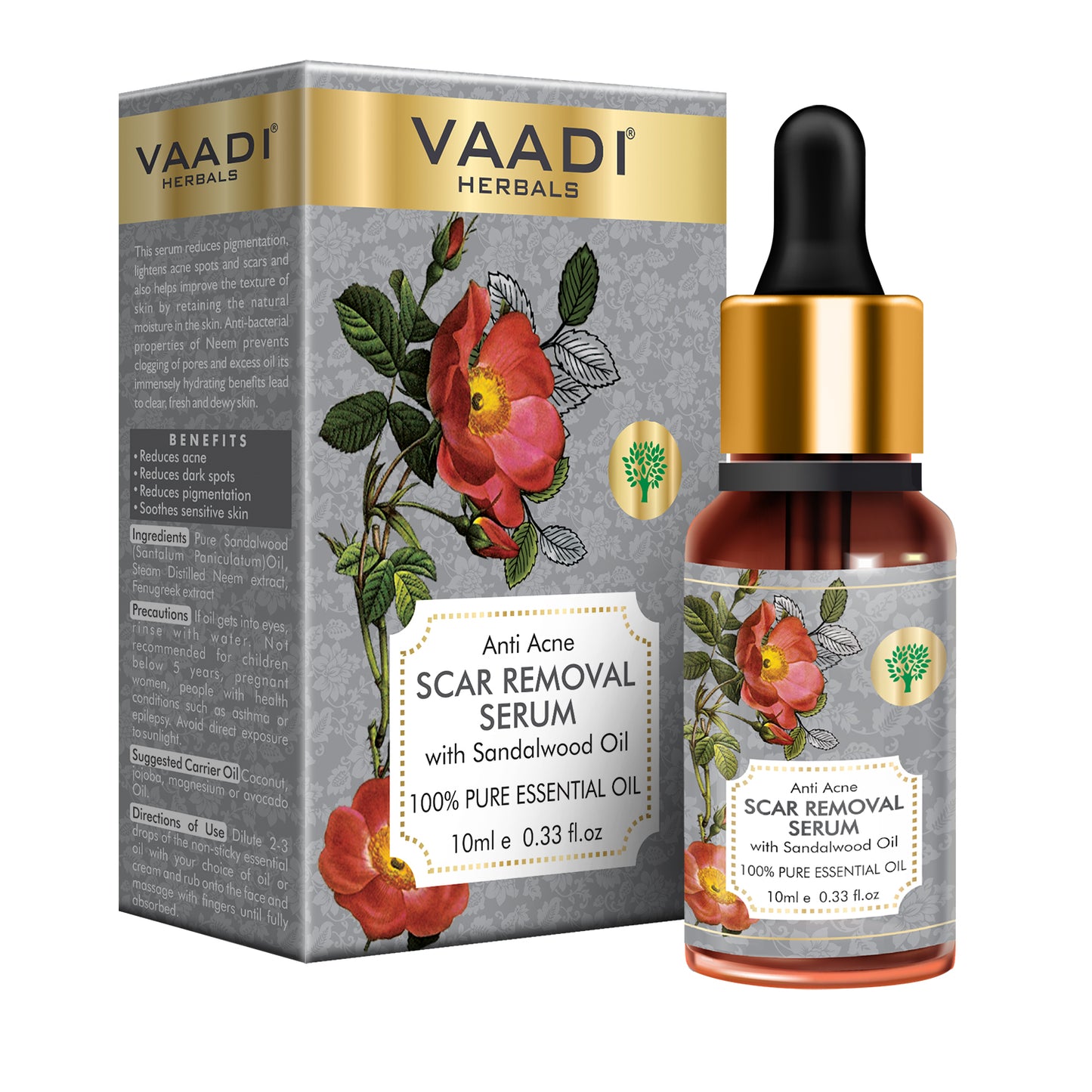 Organic Scar Removal Serum (Pure Mix of Sandalwood Oil, Steam Distilled Neem & Fenugreek Extract) - Reduces Acne, Dark Spots & Pigmentation (10 ml/ 0.33 oz)