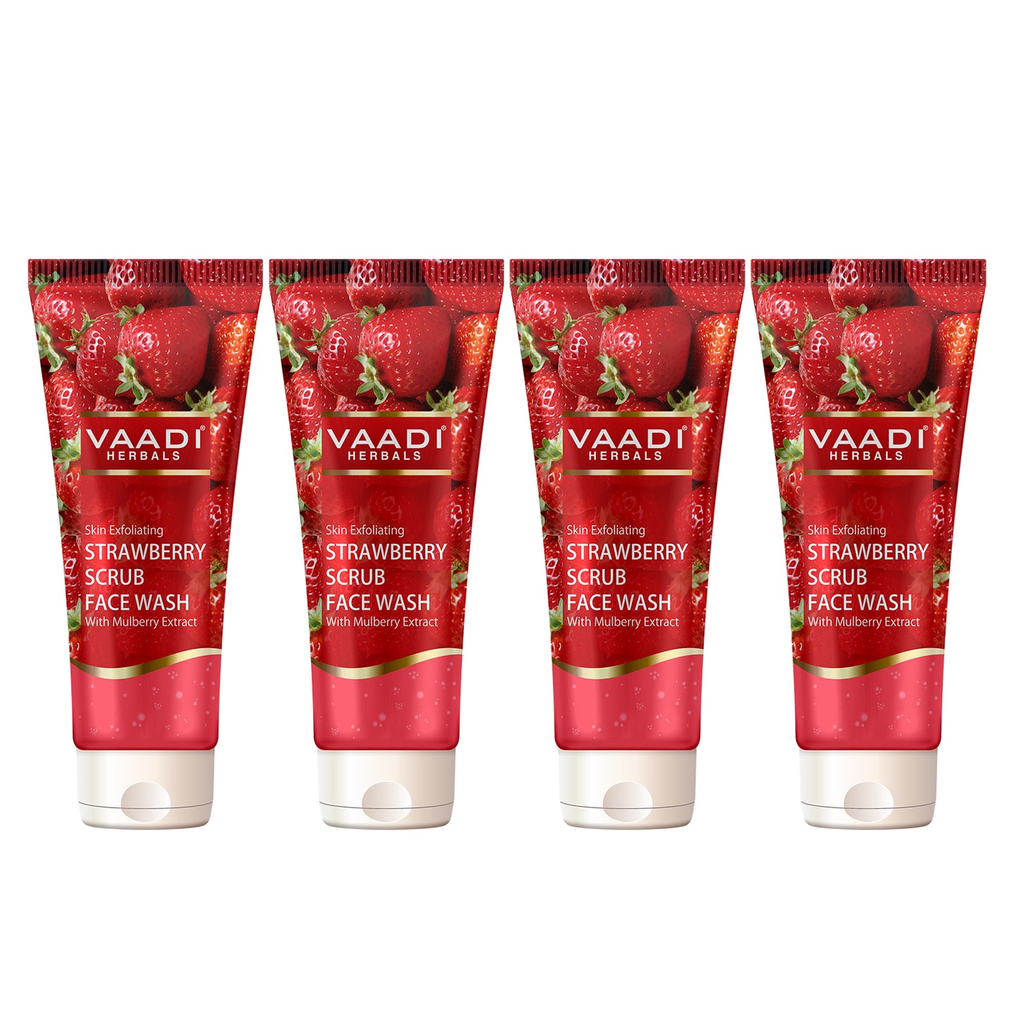 Skin Exfoliating Organic Strawberry Scrub Face Wash with Mulberry Extract- Removes Dead Skin - Deeply Nourishes Skin ( 4 x 60ml/ 21.1 fl oz)