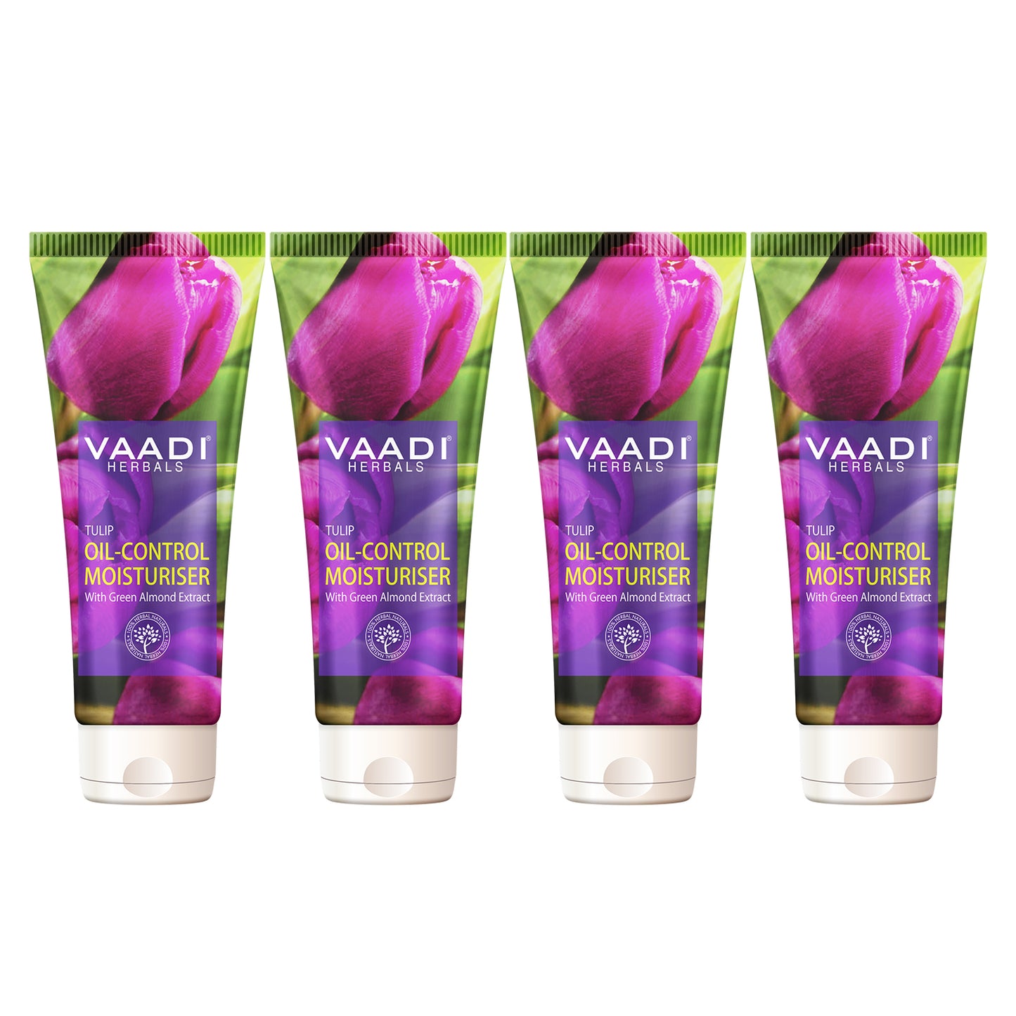 Organic Tulip Oil Control Moisturiser with Green Almond Extract - Keeps Skin Oil Free - Makes Skin Feathery Soft (4 x 60 ml/ 2.1 fl oz)