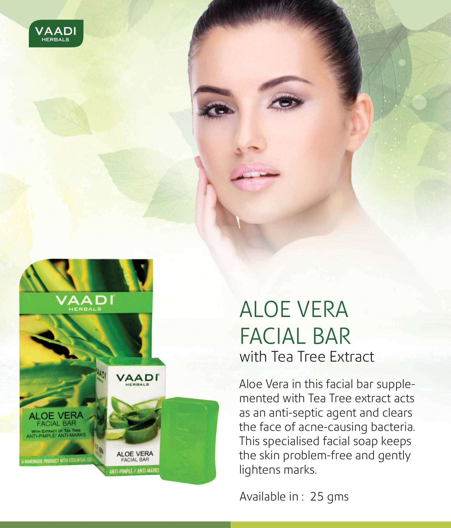 Organic Aloe Vera Facial Bar with Tea Tree and Honey - Reduces Acne - Keeps Skin Infection Free (4 x 25 gms/0.9 oz)