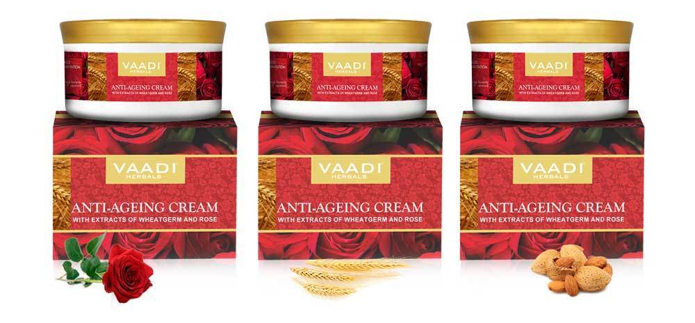 Organic Anti Ageing Cream with Almond, Wheatgerm - Boosts Collagen & Delays Wrinkles - Keeps Skin Soft & Youthful (3 x 150 gms / 5.3 oz)