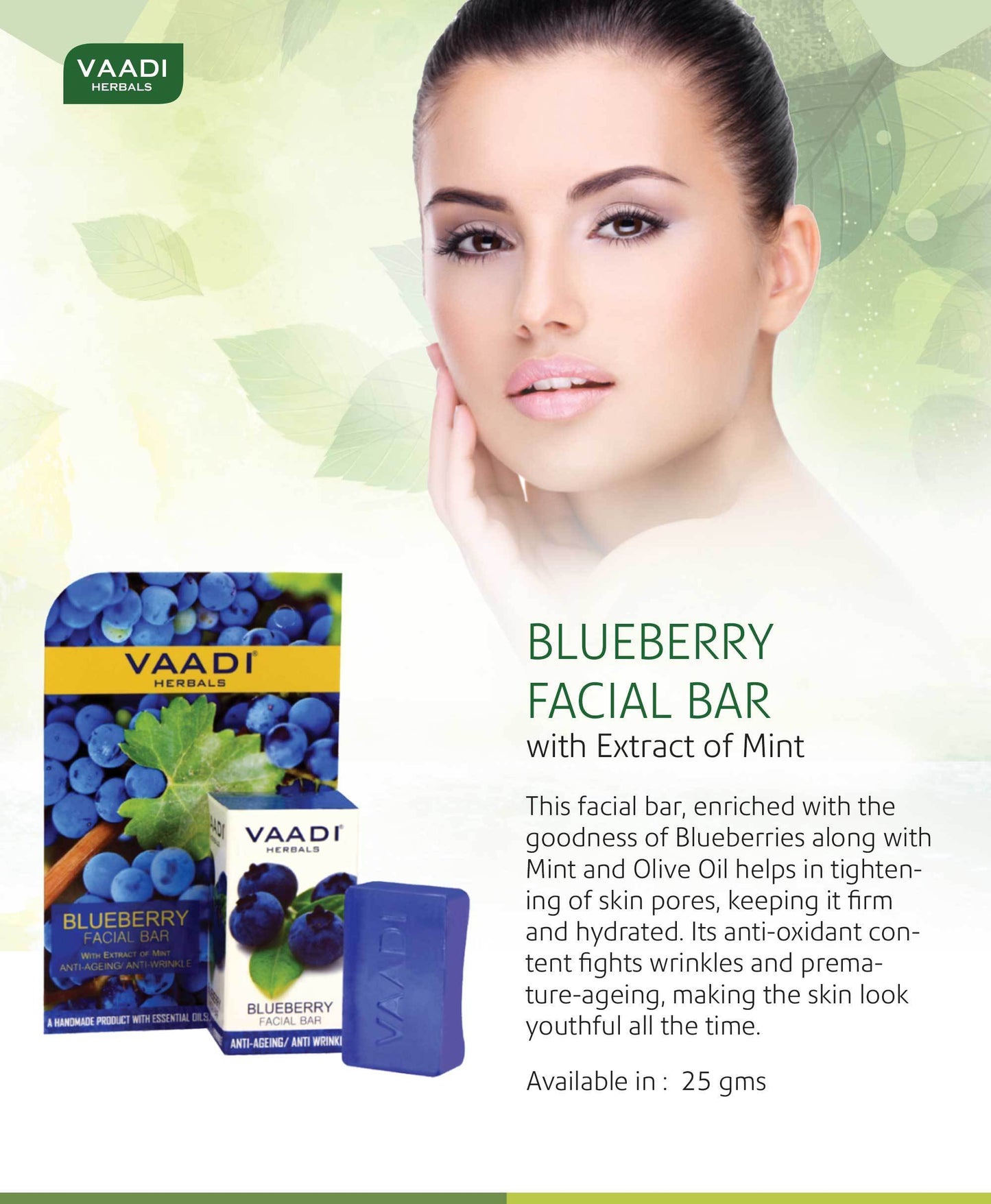 Organic Blueberry Facial Bar with Mint Extract & Olive Oil - Prevents Wrinkles - Makes Skin Youthful (6 x 25 gms/0.9 oz)