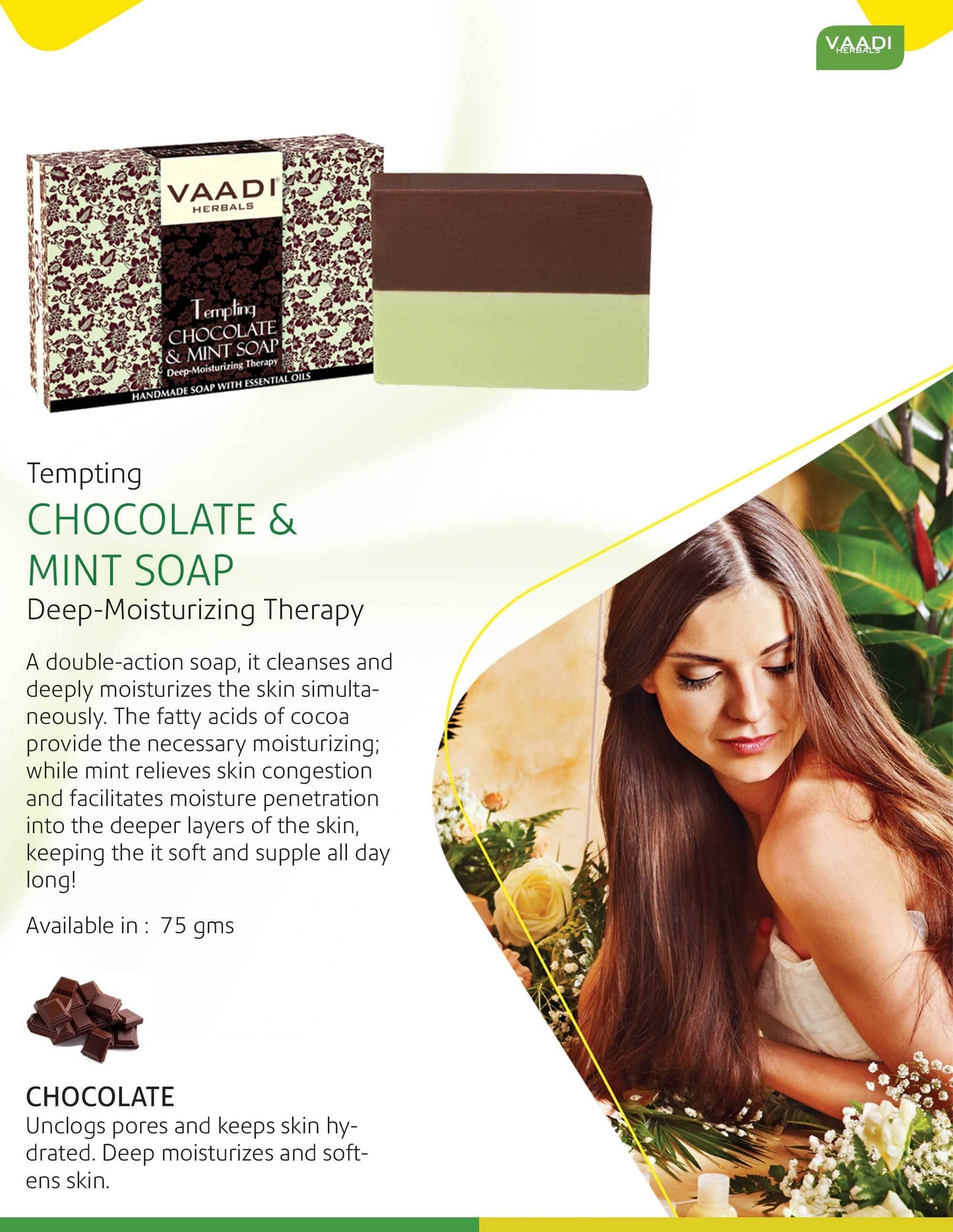 Tempting Organic Chocolate & Mint Soap - Deep Moisturising - Releives Irritated Skin (6 x 75 gms / 2.7 oz)
