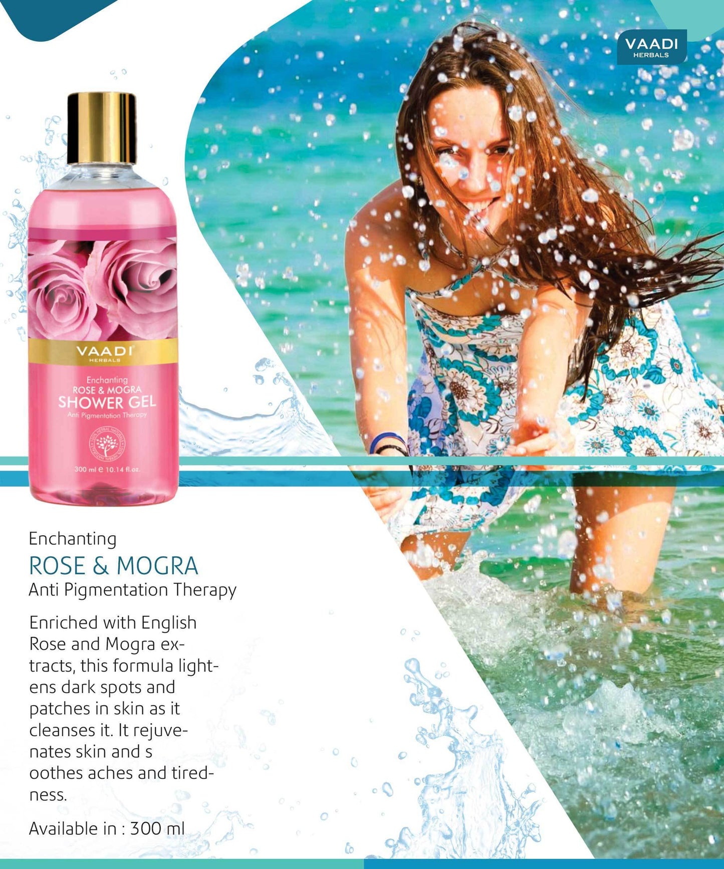 Enchanting Organic Rose & Mogra Shower Gel - Skin Brightening Therapy - Lightens Spots & Patches (300 ml / 10.2 fl oz)