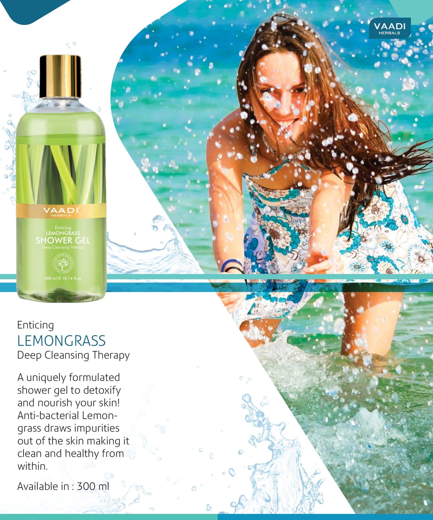 Enticing Organic Lemongrass Shower Gel - Deep Nourishing - Anti Bacterial - Makes Skin Healthy (300 ml / 10.2 fl oz)