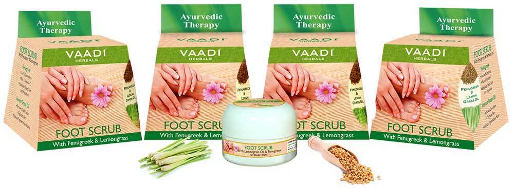 Organic Foot Scrub with Fenugreek & Lemongrass Oil - Therapeutic Exfoliates - Rejuvenates Damaged Skin - Softens Skin (4 x 30 gms / 1.1 oz)