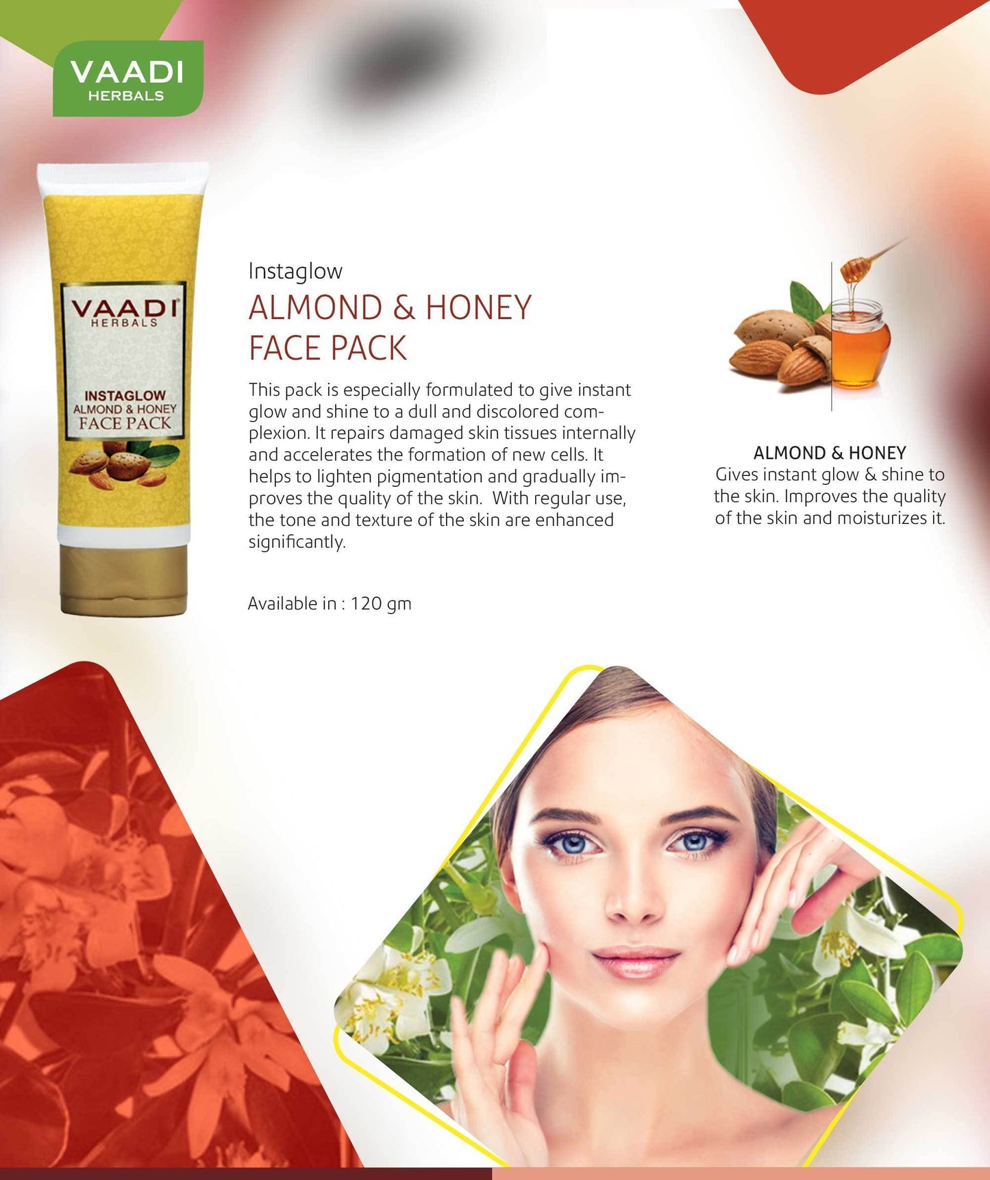 Organic InstaGlow Face Pack with Almond & Honey - Lightens Pigmentation - Gives Instant Glow (2 x 120 gms /4.3 oz)