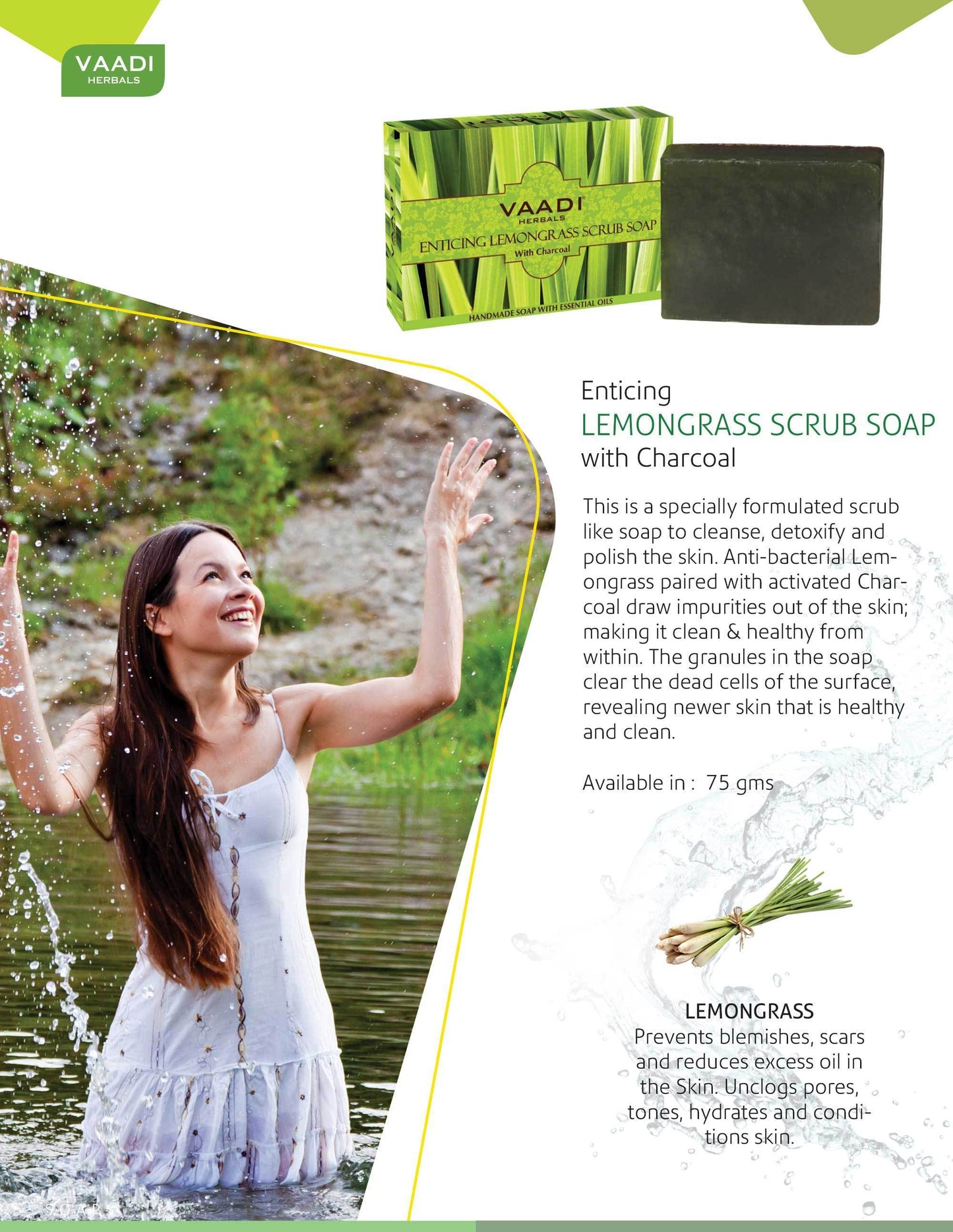 Enticing Organic Lemongrass Soap with Charcoal - Exfoliates & Polishes Skin - Makes Skin Smooth (75 gms / 2.7 oz)