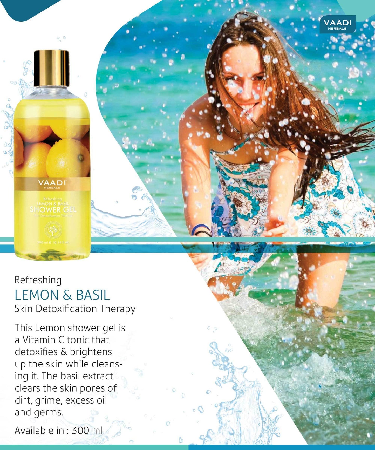 Refreshing Organic Lemon & Basil Shower Gel - Skin Detoxifying - Brightens Skin (300 ml / 10.2 fl oz)