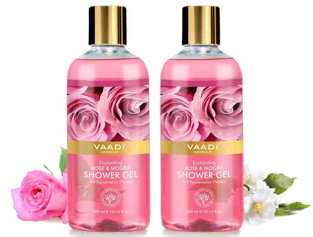 Enchanting Organic Rose & Mogra Shower Gel - Skin Brightening Therapy - Lightens Spots & Patches (2 x 300 ml / 10.2 fl oz)