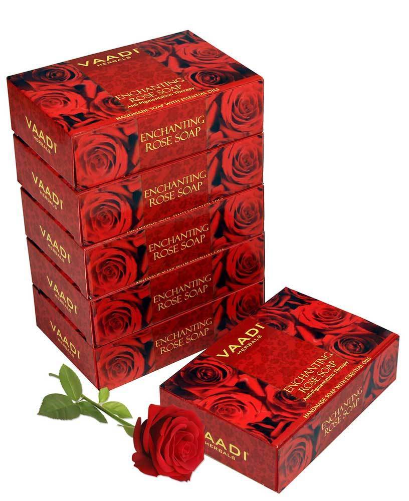 Enchanting Organic Rose Soap with Mulberry Extract - Anti Pigmentation Therapy - Lightens Dark Spots & Patches (6 x 75 gms/2.7 oz)