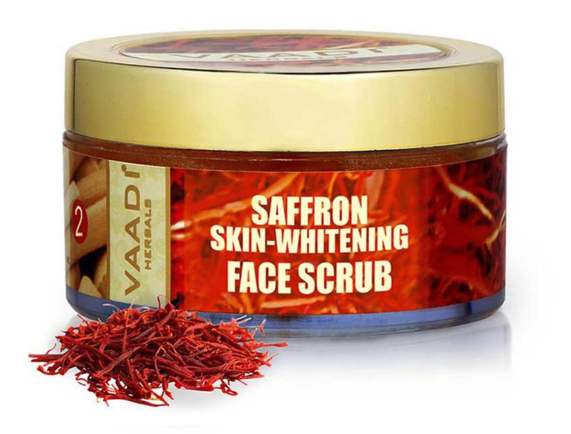 Skin Whitening Organic Saffron Scrub with Basil Oil & Shea Butter - Improves Complexion - Reduces Puffiness, Marks & Spots ( 50 gms/2 oz)