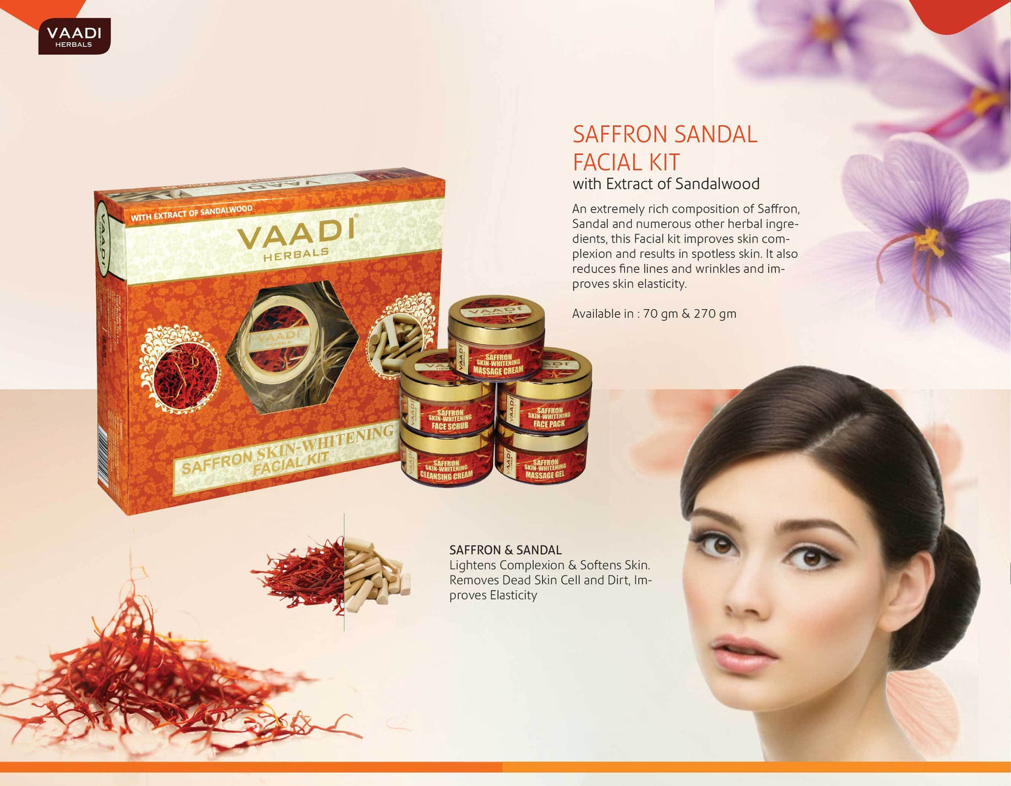 Skin Whitening Organic Saffron Facial Kit with Sandalwood oil, Orange Peel, Lemongrass & Shea Butter - Lightens Skin Tone (70 gms/2.5 oz)