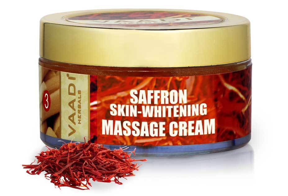 Skin Whitening Organic Saffron Massage Cream with Basil Oil & Shea Butter - Improves Complexion - Reduces Puffiness, Marks & Spots ( 50 gms/2 oz)