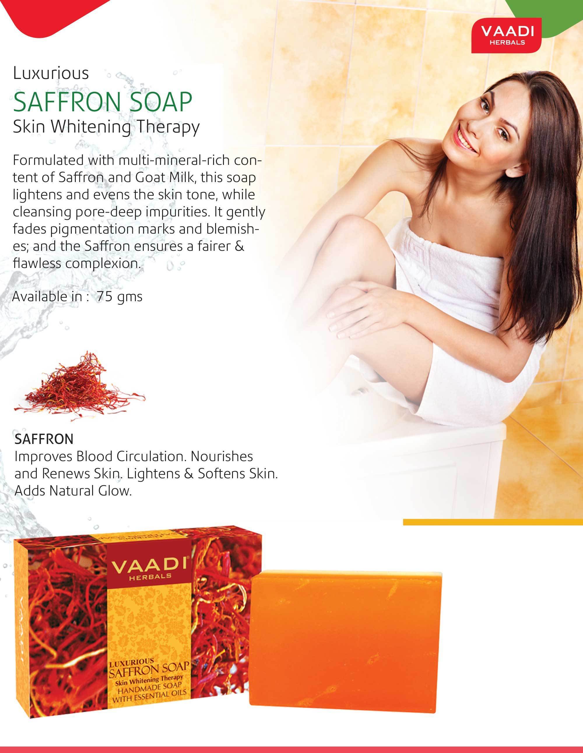 Luxurious Organic Saffron Soap Skin Whitening Therapy Evens Skin Tone Lightens Marks 12 x 75 gms 2.7 oz