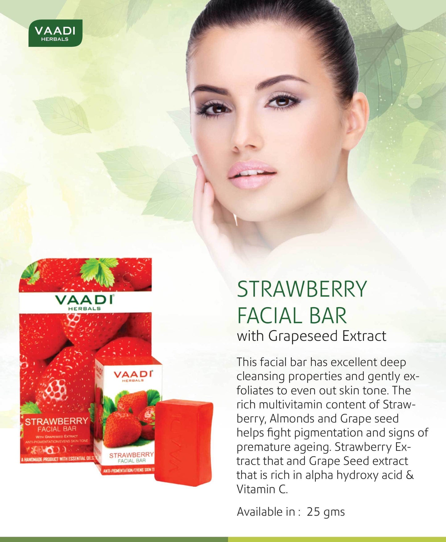 Organic Strawberry Facial Bar with Grapeseed Extract - Anti Ageing - Reduces Pigmentation (6 x 25 gms/0.9 oz)